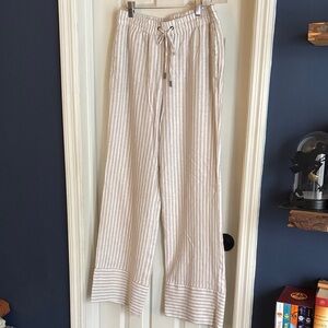 Striped Beige Wide-Leg Pants